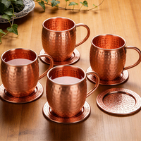 Ensemble de tasses à Moscow Mule en cuivre massif 100% pur, martelé, avec sous-verres, pailles et verres à shot, vaisselle de bar artisanale, coffret cadeau