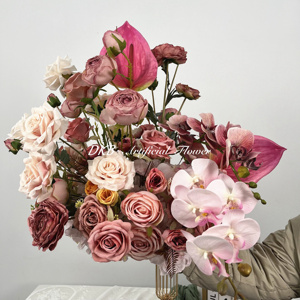 Fleurs de table uniques en soie <span class=keywords><strong>rose</strong></span> poussiéreux, centre de table, fleurs artificielles <span class=keywords><strong>rose</strong></span> poussiéreux et prune, décoration pour cérémonie de mariage - Product Image 6