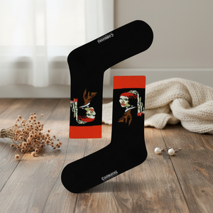 Women's <b>Black</b> <b>Socks</b> with Pearl Earrings Breathable Jacquard Floral Print Pattern for Summer or Winter One Size Fits All - Product Image 3
