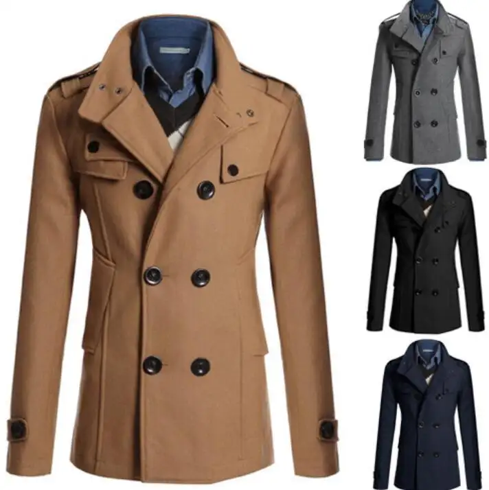 New men's woolen coat men's slim mid-length woolen trench coat men's coat and jackets