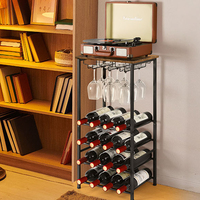Meuble à vin autoportant à 5 niveaux pour 16 bouteilles, étagère d'angle polyvalente pour spiritueux avec porte-verres