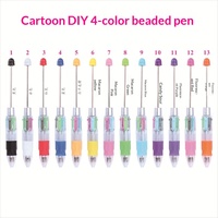 Stylo Bille DIY à Quatre Couleurs Motif Dessin Animé, Mini Stylo Tactile Transparent en Plastique Fluorescent 0,7 mm avec Impression UV pour Éducation
