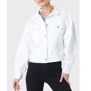 OEM <strong>Women</strong> <strong>White</strong> Customizable <strong>Jean</strong> Jacket Female Oversize Drop Shoulder Short Fashion Denim Jaket - Product Image 2