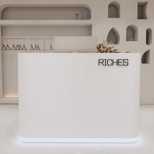 Modern Simple <b>Mini</b> Small 39 Inch Luxury Hair Salon Beauty Bank Dental Spa Reception <b>Desk</b> Front <b>Desk</b> with LED Lights for Salon - Product Image 3