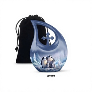 Urne funéraire pour cendres humaines en forme de larme, famille de pingouins heureux, vente chaude, urne commémorative avec sac en velours gratuit - Product Image 1