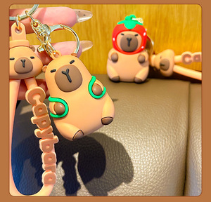 พวงกุญแจคาปิบาร่า 3 มิติ ตุ๊กตาสัตว์น่ารัก พวงกุญแจยาง PVC สำหรับรถยนต์ กระเป๋าเป้ ของขวัญสร้างสรรค์ วัสดุพลาสติก - Product Image 3