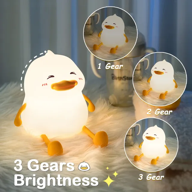 USB Rechargeable Touch Sensor Timing Bedroom Bedside Lamp for Kid Gift LED Night Lamp Cute Duck Cartoon Silicone Sleeping Light
