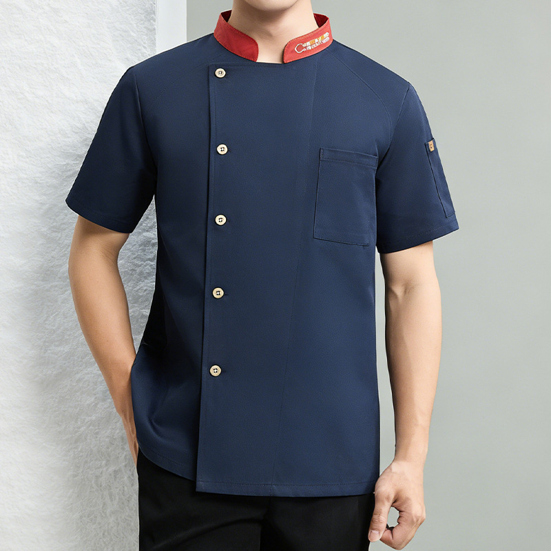 Chemise bleu marine à manches courtes avec dos en maille respirante
