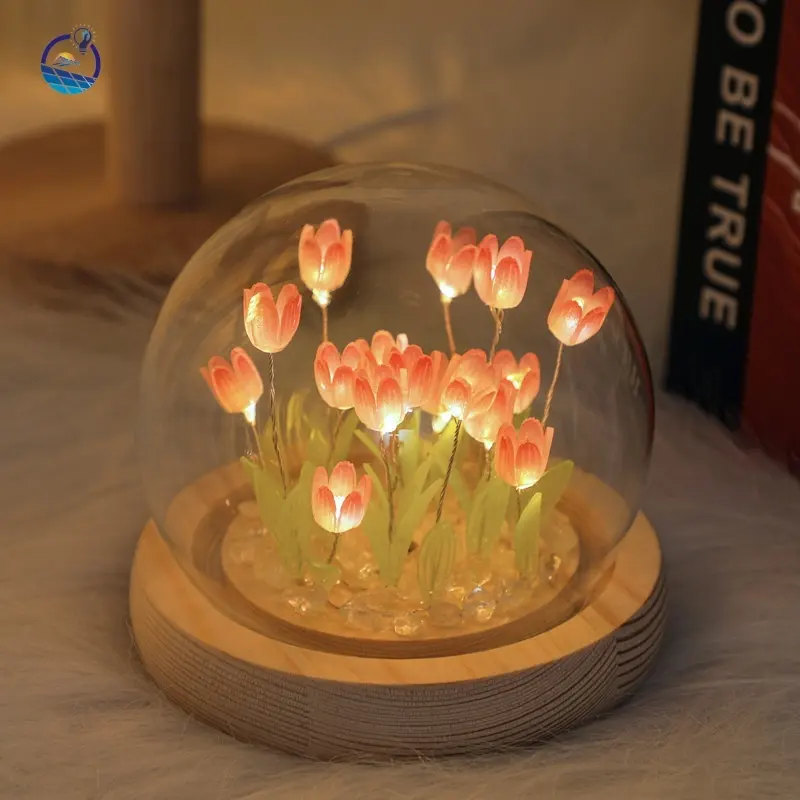 Diy el yapımı lale cam masa lambası gece lambası özelleştirme kristal top çiçek laleler Led gece lambası