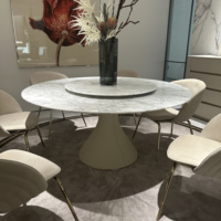 Table à manger rotative en marbre naturel ronde moderne de luxe italienne légère haut de gamme Table à manger en marbre blanc pour Villa