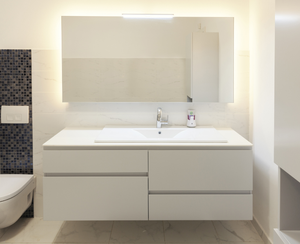 Ensemble de vanité de salle de bains de style moderne en bois massif à montage mural de qualité hôtelière de luxe avec miroir intelligent dessus en pierre artificielle noire - Product Image 3