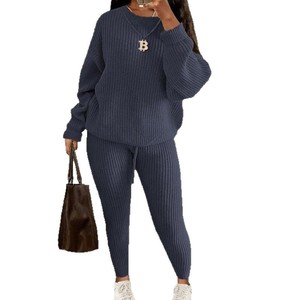 Women's Knitted <b>Sweater</b> Pants <b>Set</b> Solid Color Casual Suit Xs S M L Xl 2xl 3xl 4xl 5xl Europe And America - Product Image 5