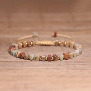 Stile Vintage bracciale in pietra naturale per donna quadrato Agalmatolite treccia di perline braccialetto bohémien guarigione energia pietra gioielli - Product Image 2