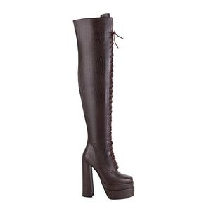 Stripper pôle mode <span class=keywords><strong>danse</strong></span> grande taille bout rond Sexy fétiche chaussures cristal talon grossier Transparent femmes gothique cuissardes bottes - Product Image 4