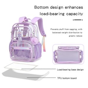 Cusangel di alta qualità TPU trasparente zaino da viaggio per ragazze zaino di grande capacità borsa da scuola trasparente per studenti viola - Product Image 2