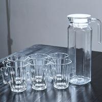 Pichet en verre transparent de grande capacité 1100 ml, design nordique simple, pour la salle à manger, avec ensemble de tasses