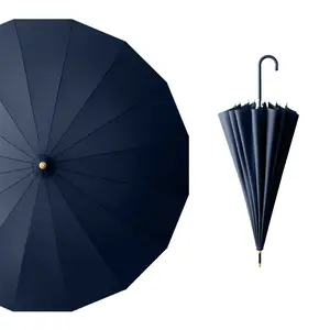 Straight Umbrellas With J Leather Handle For The Rain Custom Umbrella With Logo Printing In Multiple Colors