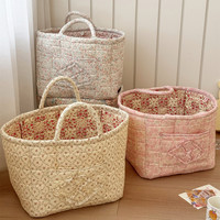 Panier de rangement portable pour linge, en tissu de vigne français, avec fermeture éclair, motif floral artistique, pour usage domestique, idéal pour l'export.