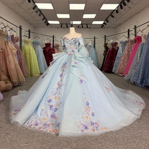 Robes de Quinceañera bleu clair Dy6936 avec appliques en dentelle, robe à fleurs, épaules dénudées, Vestidos De 15 Anos Jancember - Product Image 6