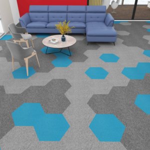 Sechseckige Teppichfliesen aus Nylon, Flammhemmend, Moderne Gepolsterte Schlingenflor-Fliesen, Personalisiert für Büro und Zuhause - Product Image 6