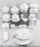 Vaisselle en porcelaine haut de gamme à motif paysage oriental Penglai, service complet en porcelaine fine pour restaurant, banquet, cadeau d'affaires