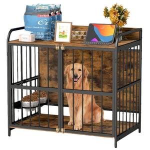 Table d'extrémité multifonctionnelle en acier et en bois pour chiens domestiques d'intérieur pour grands chiens moyens avec armoire de rangement - Product Image 4