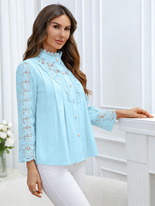 Blusa de Manga Larga con Bordado y Encaje, Estilo Moderno, Tallas Grandes, Primavera/Verano/Otoño 2026, para Mujer, Disponible en Almacén de EE. UU. - Product Image 1