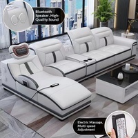 Ensemble de canapé sectionnel carré en cuir PU, multifonctionnel intelligent avec massage, garnissage en éponge, grand format, moderne et minimaliste, avec chaise d'angle