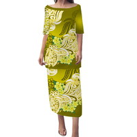 Robe polynésienne grande taille Puletasi traditionnelle île imprimée coupe confortable femmes élégante épaules dénudées plage fête porter quantité minimale de commande bas