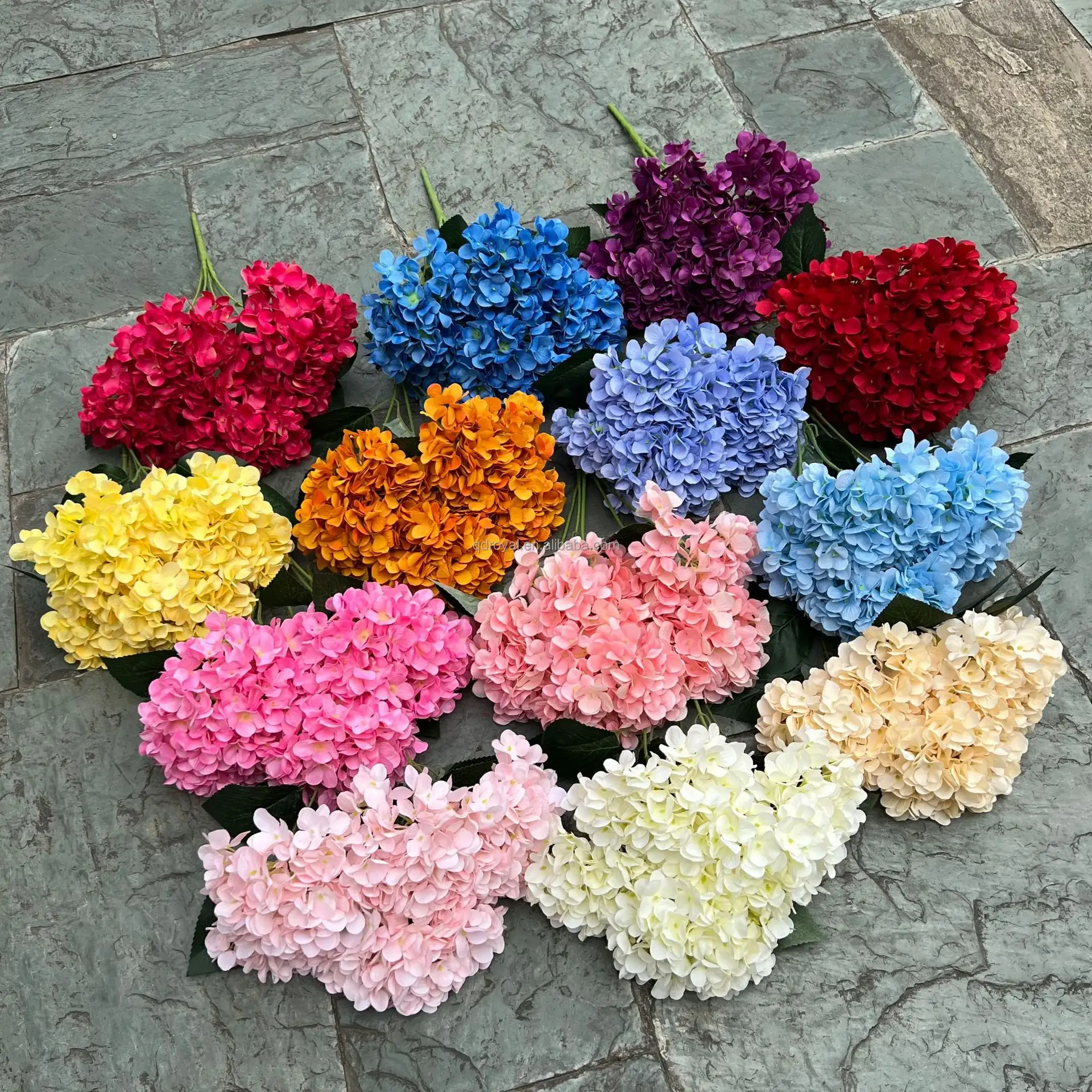 Vente en gros de fleurs d'hortensia artificielles en soie pour mariage forme d'hortensia tige unique fleur d'hortensia de haute qualité