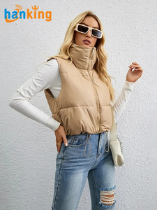 <strong>Women</strong> Stand Collar Sleeveless Puffy Zip up <strong>Lightweight</strong> Cropped Warm Vest <strong>Coat</strong> Ladies Solid Thermal <strong>Coat</strong> Jacket for Fall Winter - Product Image 2
