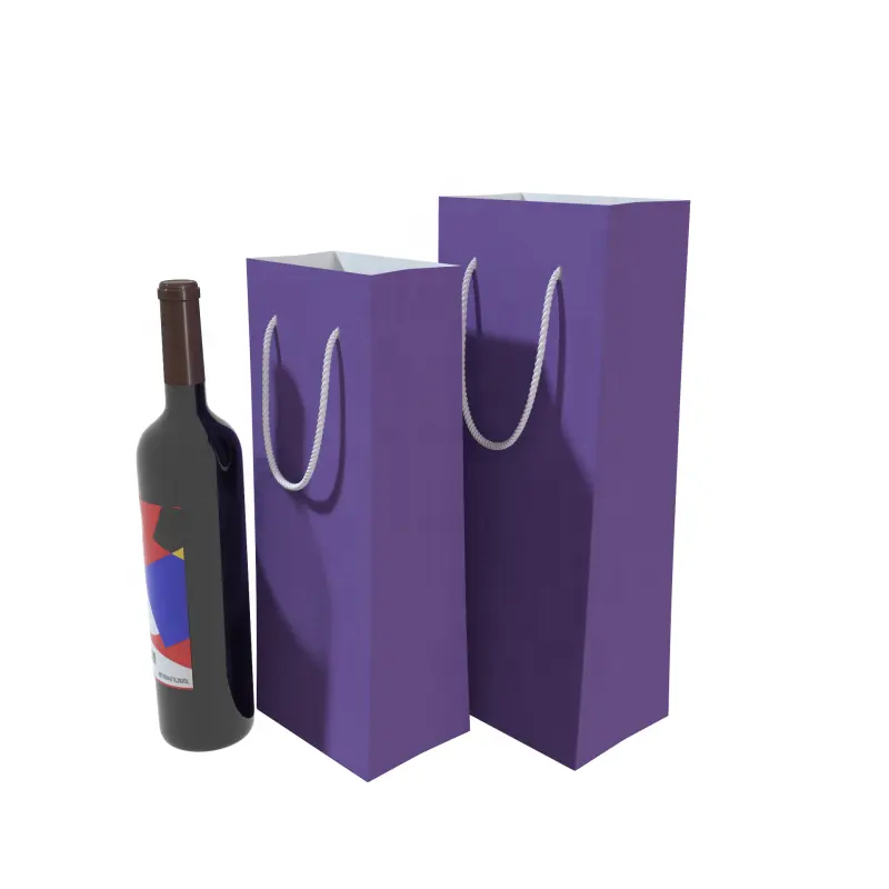 Bolsas de transporte de regalo reciclables impresas con logotipo personalizado al por mayor, bolsas de papel Kraft para botella de vino, bolsa de papel de cartón de peso pesado