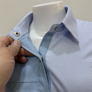 Camicie e <span class=keywords><strong>Bluse</strong></span> da Donna OEM/ODM con Maniche Lunghe a Righe, Bottoni e Orlo Arricciato, Stile Oversize - Product Image 6