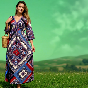 Nuevo Vestido Largo Bohemio Vintage de Rayón para Mujer, a la Moda, con Bordado Intrincado de Hilo, Estilo Floral, Elegante y Natural - Product Image 1