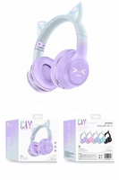 Casque sans fil pliable BT612 avec oreilles de chat mignonnes, LED à dégradé de couleurs, casque de jeu avec micro, style dessin animé