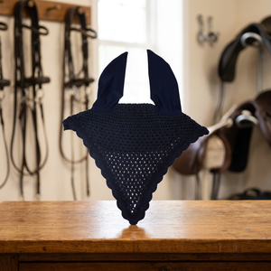 LONG TIE Down HORSE FLY VEIL EAR BONNET MESH HOOD CROCHET HANDMADE COLOR NAVY CLUSH MODEL YUX445 50x20x40cm PK - Product Image 3