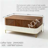 Ensemble de meuble TV et table basse en MDF moderne avec pieds en métal doré et rangement, meubles de salon