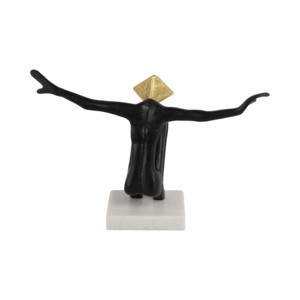 Scultura figurativa astratta in metallo con testa a piramide su base in marmo per l'arredamento di soggiorno o ufficio - Product Image 4