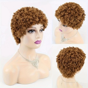 Pelucas de corte para mujeres negras, pelucas de pelo corto con flequillo, peluca rizada Afro, pelo corto en capas, Color negro Natural - Product Image 3