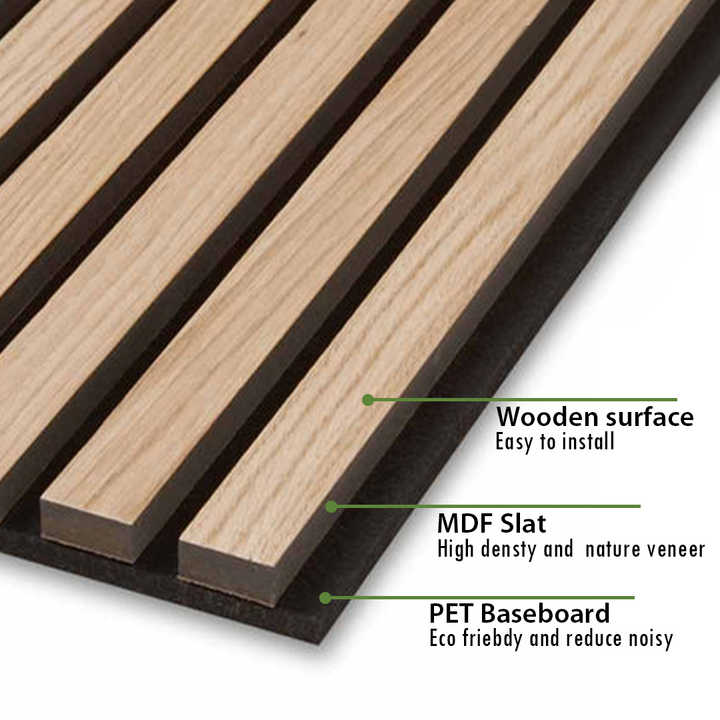 KASARO Modern Polyester Fiber Pet Wood Slat Wall Oak High Density Sound