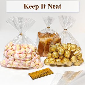 100 Pcs Clear Cellophane <b>Bags</b>: 10x14 Inch Cellophane Treat <b>Bags</b> with Twist Ties for Candy Cookie Goodie <b>Packing</b>, Clear - Product Image 3
