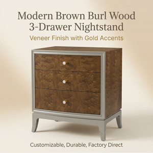 Coffre en bois massif sur mesure de qualité supérieure |   Commode haute en noyer naturel avec 5 tiroirs et poignées dorées pour chambre, hôtel, appartement - Product Image 2