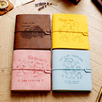 Carnet de voyage en cuir PU avec logo personnalisé B6, imprimé de dessins animés mignons, bande élastique, pages quadrillées rechargeables pour les voyages