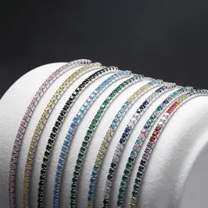 R.Gem. Bruiloft Multi Kleurrijke 925 Sterling Zilveren Tennis Ketting Verstelbare Armband Voor Vrouwen