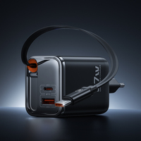 Toocki pengisi daya Cepat 3 port, kabel pengisian daya Cepat Tipe c layar LED untuk Multi perangkat, efisiensi tinggi US 67W GaN