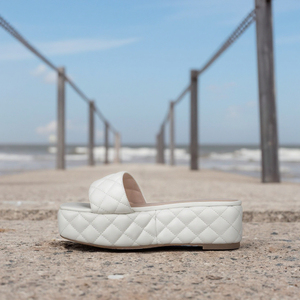 Scarpe bianche classiche con tacco alto a punta aperta leggere con plateau superiore da 5cm sandali con chiusura Slip-On tacco spesso scatolato per la stagione estiva - Product Image 2