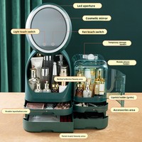 Organiseurs de maquillage avec miroir LED et ventilateur, grande capacité, boîte de rangement et de présentation de cosmétiques