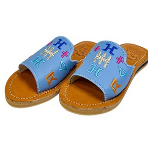 Moroccan Embroidered Leather Babouche <b>Slippers</b> Moroccan Women Flat Slides Breathable Lightweight Slip Resistant Indoor Outdoor - Product Image 3