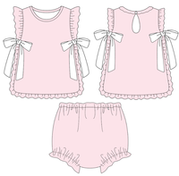 Vente flash - Ensemble de vêtements pour bébé fille d'été, chemise à carreaux en coton avec nœud, short à volants, tenue décontractée pour petite fille