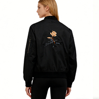 Blouson Bomber Unisexe Noir à Motifs Floraux Style MA-1 Brodé Imperméable Coupe-Vent Rembourré avec Fermeture Éclair Veste Formelle d'Automne ODM